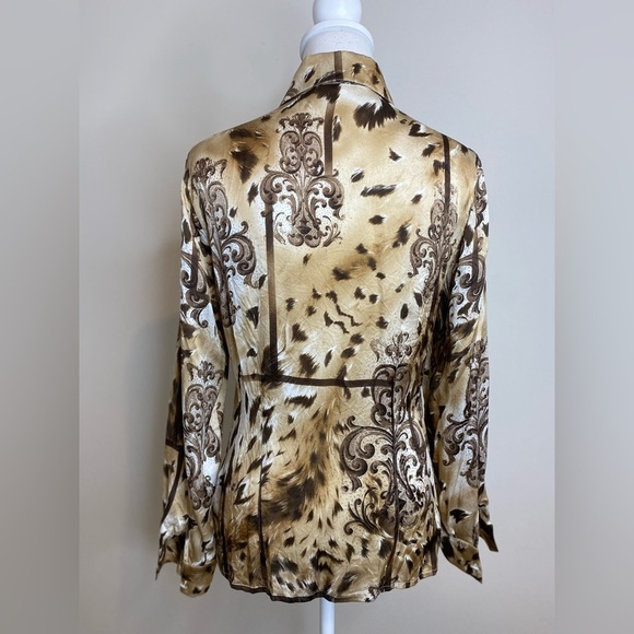 ESCADA Silk Charmeuse baroque animal print talk button down shirt blouse size 36 - Picture 8 of 14